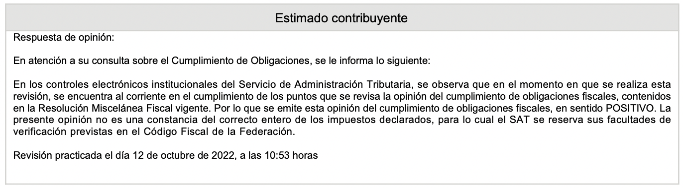 opinion de cumplimiento sat POSITIVA