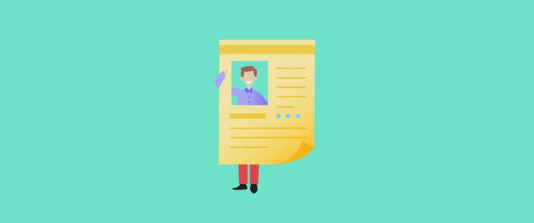 Persona cubierta con un documento que simula un currículum vitae o perfil de empleado