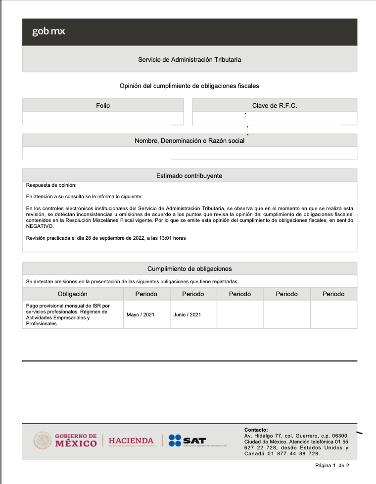 opinion de cumplimiento sat EJEMPLO