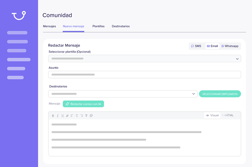Comunicaciones por SMS, email y WhatsApp