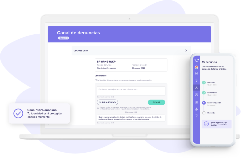 Canal de denuncias de Runa en laptop y celular