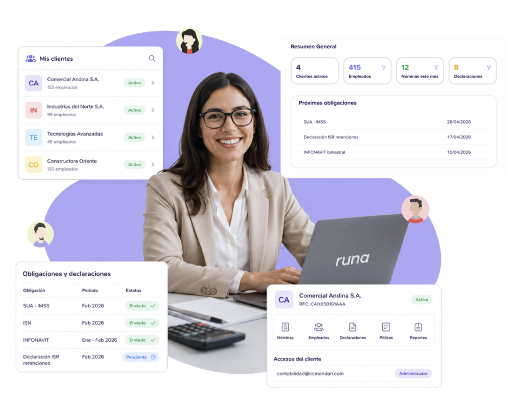 Despacho contable gestionando la nómina de sus clientes en Runa
